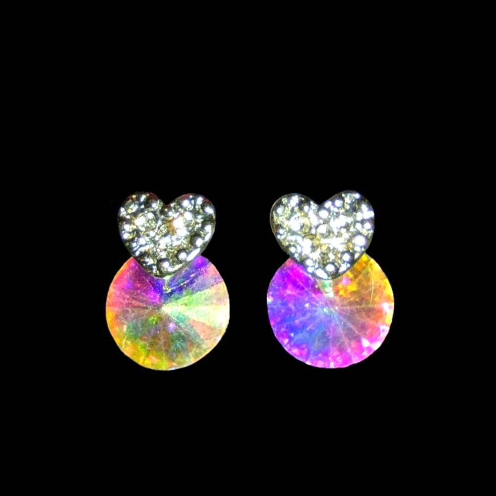 Iridescent Shimmer Rhinestone Earrings with Silver Heart from Paparazzi